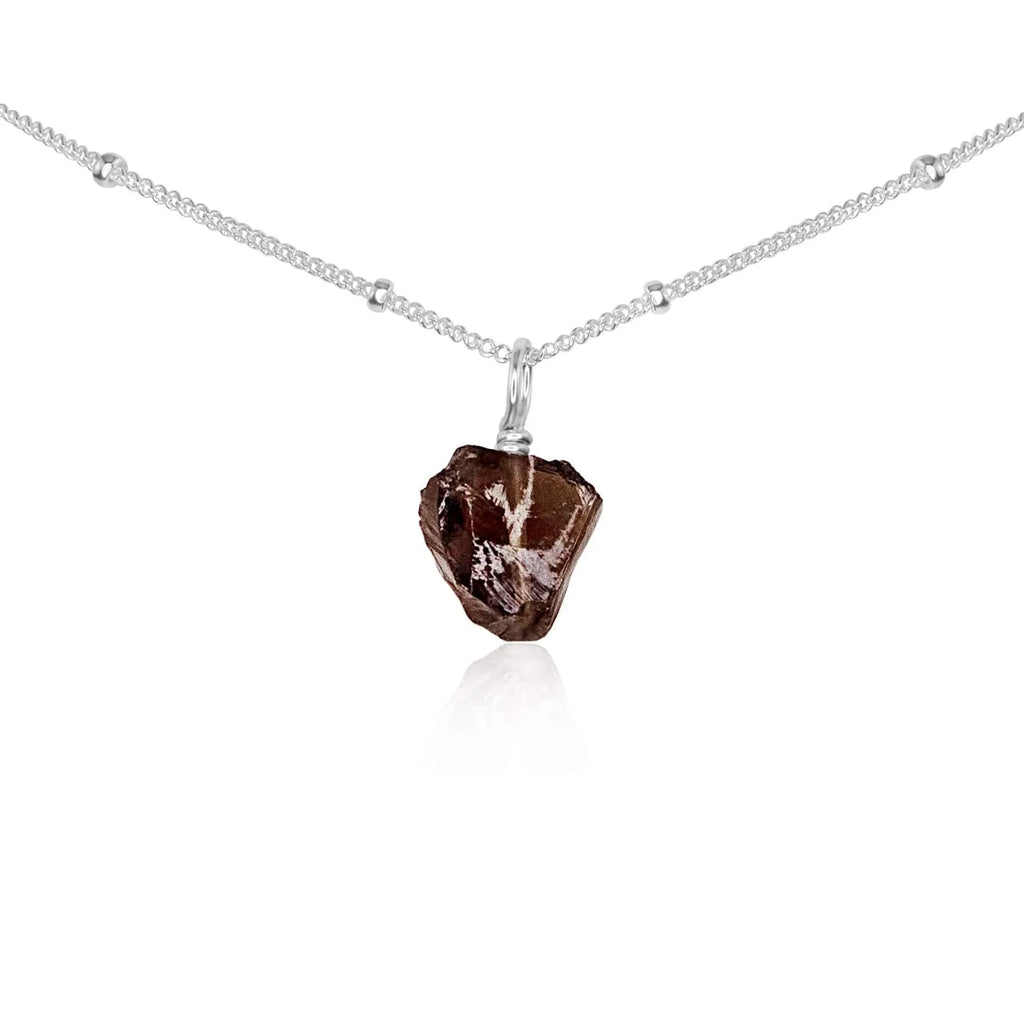 Tiny Rough Smoky Quartz Gemstone Pendant Choker - Tiny Rough Smoky Quartz Gemstone Pendant Choker - Sterling Silver / Satellite - Luna Tide Handmade Crystal Jewellery