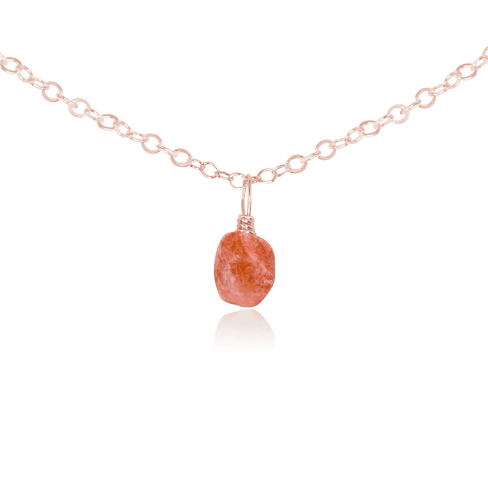Tiny Rough Sunstone Gemstone Pendant Choker - Tiny Rough Sunstone Gemstone Pendant Choker - 14k Rose Gold Fill / Cable - Luna Tide Handmade Crystal Jewellery