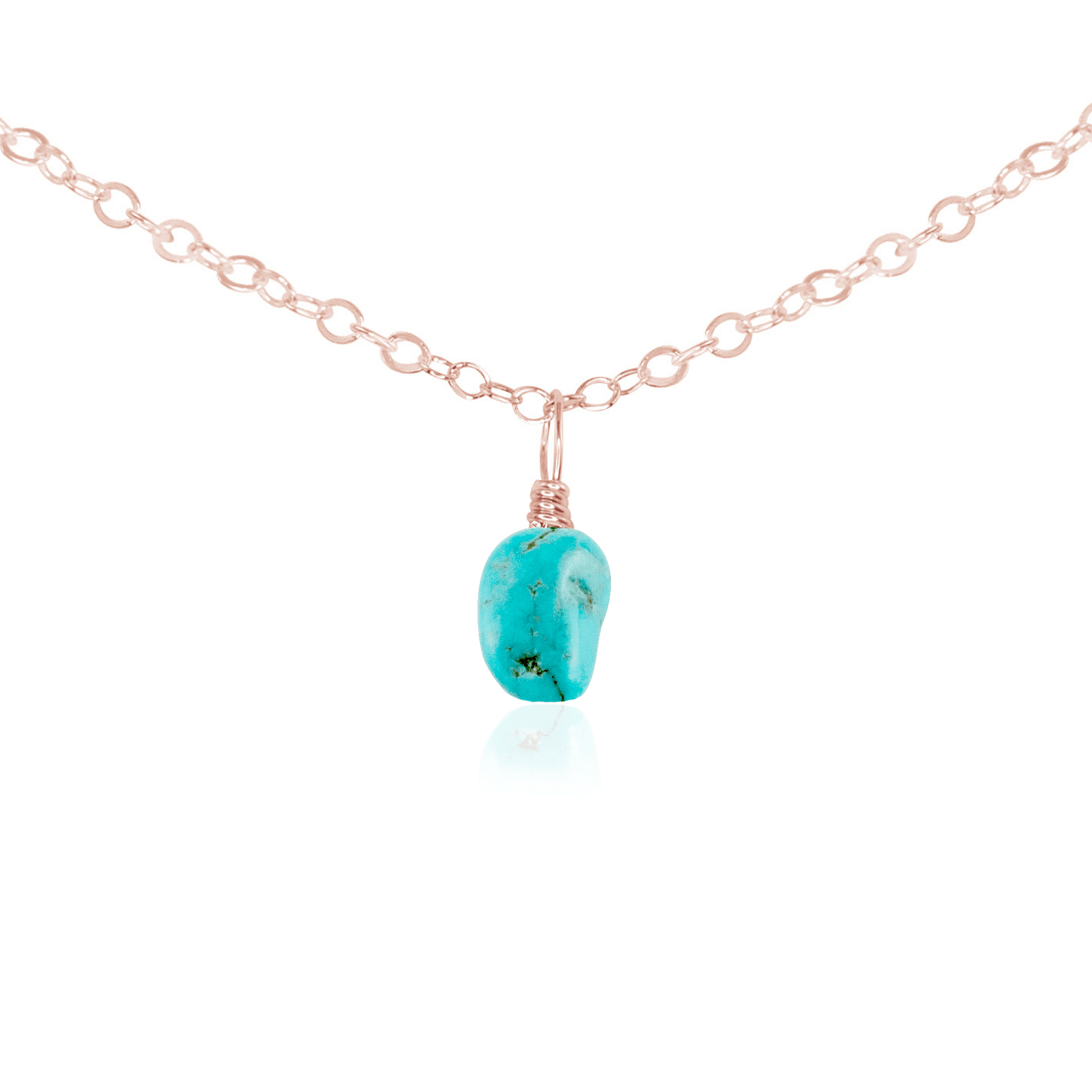 Tiny Rough Turquoise Gemstone Pendant Choker - Tiny Rough Turquoise Gemstone Pendant Choker - 14k Rose Gold Fill / Cable - Luna Tide Handmade Crystal Jewellery