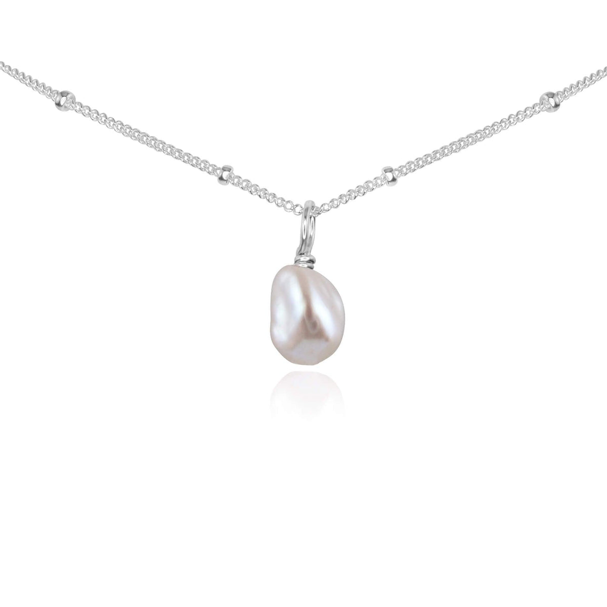 Tiny Rough White Freshwater Pearl Gemstone Pendant Choker - Tiny Rough White Freshwater Pearl Gemstone Pendant Choker - Sterling Silver / Satellite - Luna Tide Handmade Crystal Jewellery