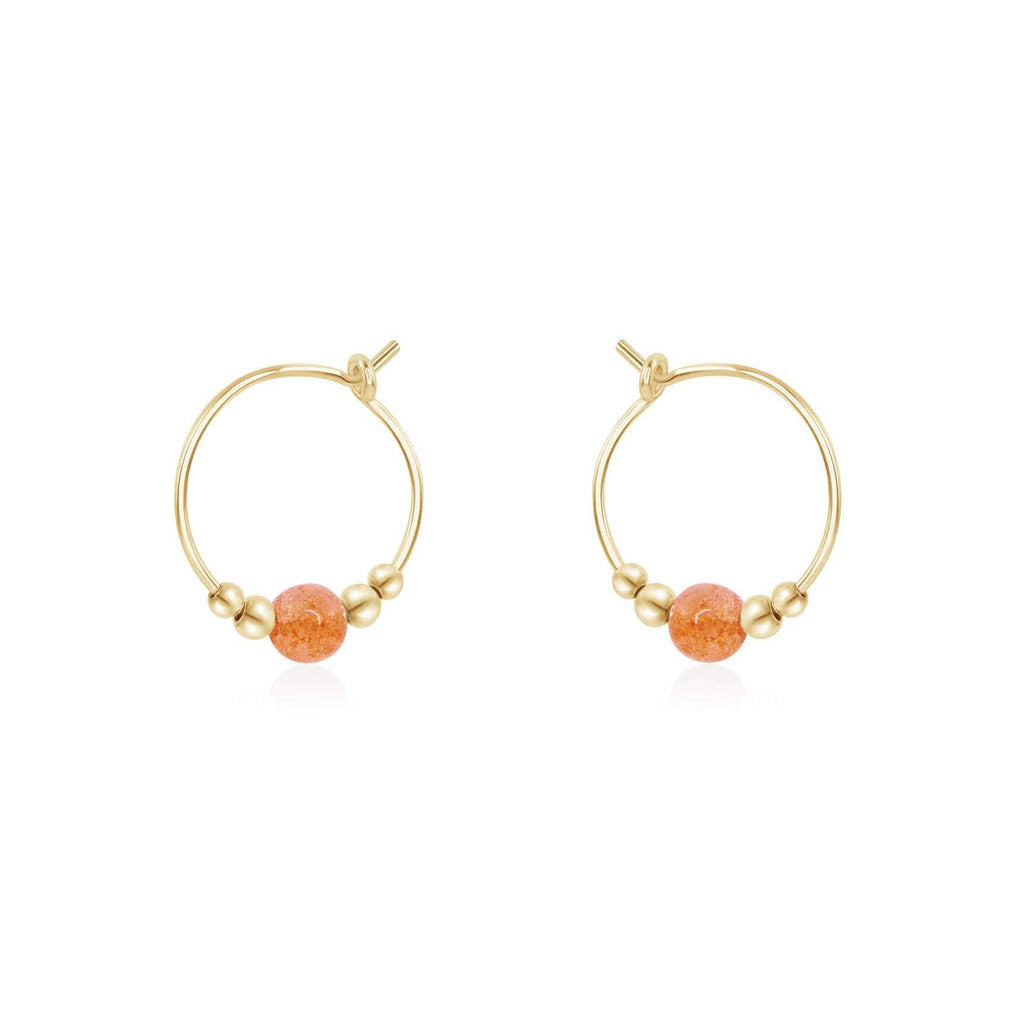 Tiny Sunstone Gemstone Bead Hoop Earrings - Tiny Sunstone Gemstone Bead Hoop Earrings - 14k Gold Fill - Luna Tide Handmade Crystal Jewellery