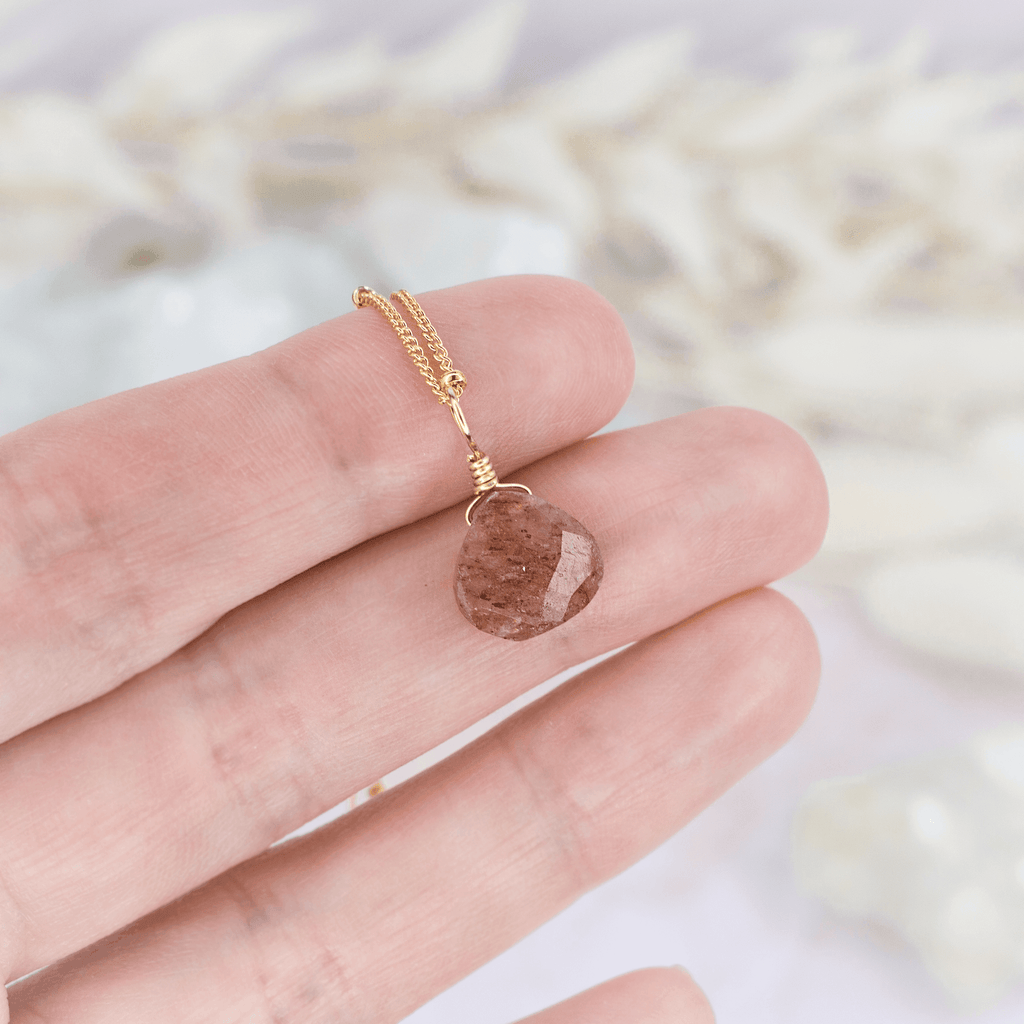 Tiny Sunstone Teardrop Necklace - Tiny Sunstone Teardrop Necklace - 14k Gold Fill / Cable - Luna Tide Handmade Crystal Jewellery