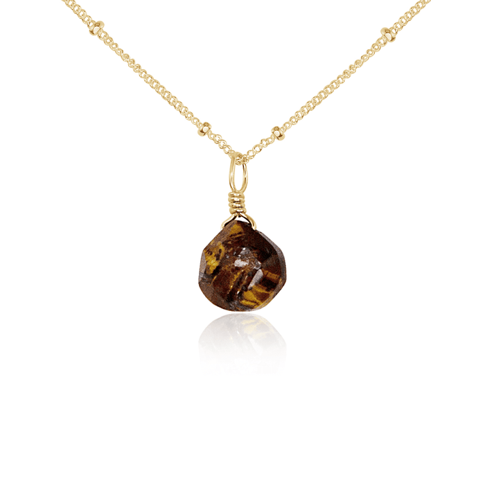 Tiny Tiger's Eye Teardrop Necklace - Tiny Tiger's Eye Teardrop Necklace - 14k Gold Fill / Satellite - Luna Tide Handmade Crystal Jewellery