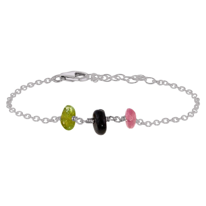 Tourmaline Beaded Chain Bracelet - Tourmaline Beaded Chain Bracelet - Stainless Steel - Luna Tide Handmade Crystal Jewellery