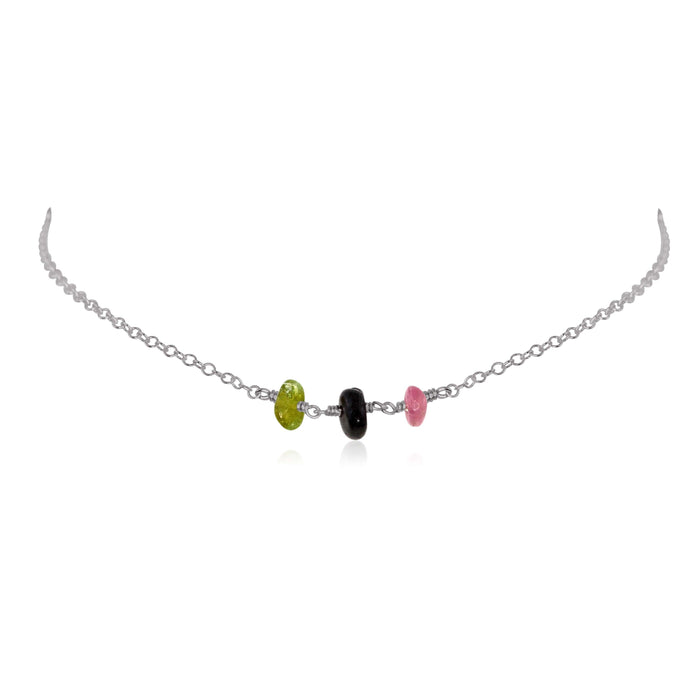 Tourmaline Beaded Chain Choker Necklace - Tourmaline Beaded Chain Choker Necklace - Stainless Steel - Luna Tide Handmade Crystal Jewellery