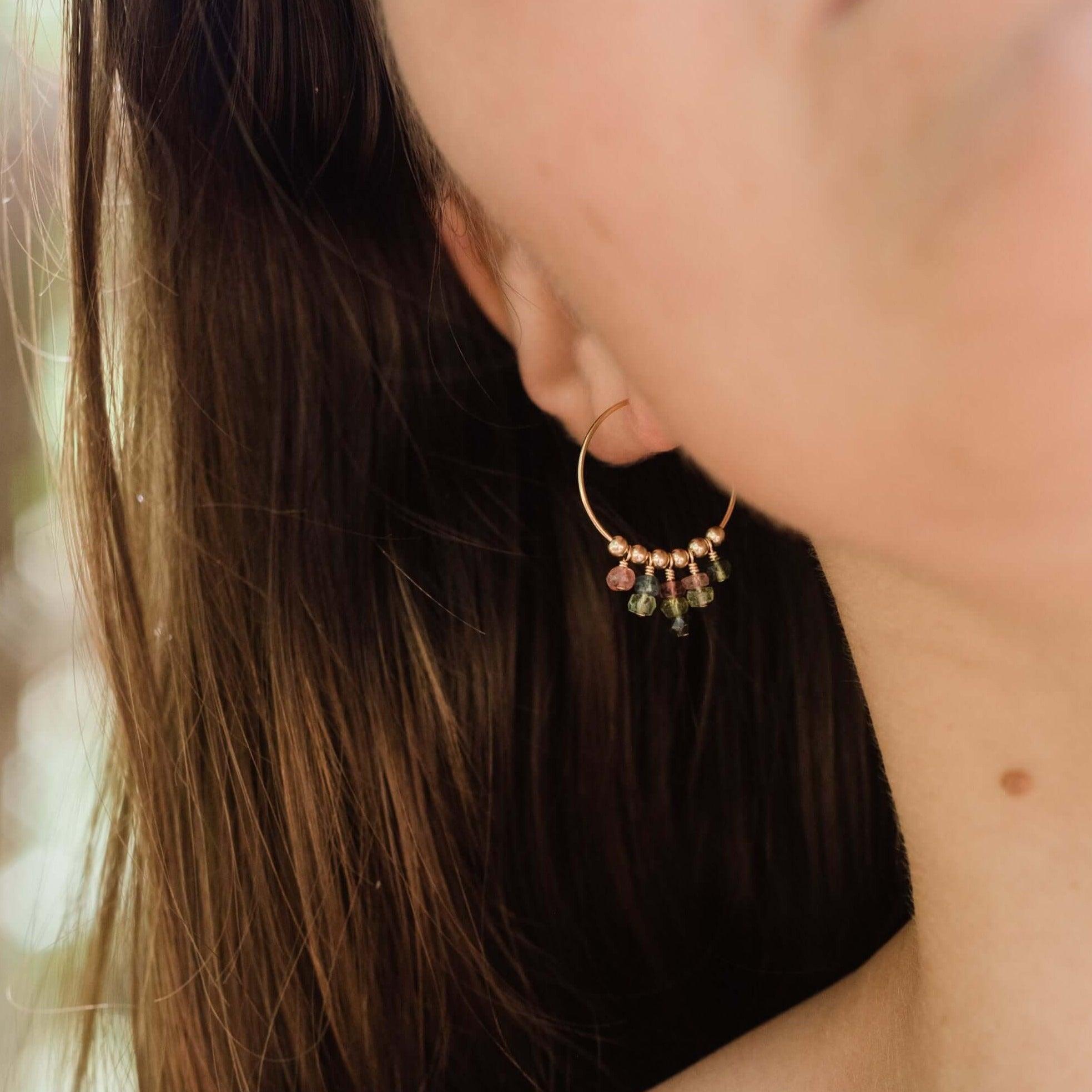 Tourmaline Statement Hoop Earrings - Tourmaline Statement Hoop Earrings - 14k Gold Fill - Luna Tide Handmade Crystal Jewellery