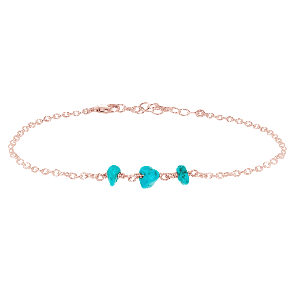 Turquoise Beaded Chain Anklet - Turquoise Beaded Chain Anklet - 14k Rose Gold Fill - Luna Tide Handmade Crystal Jewellery