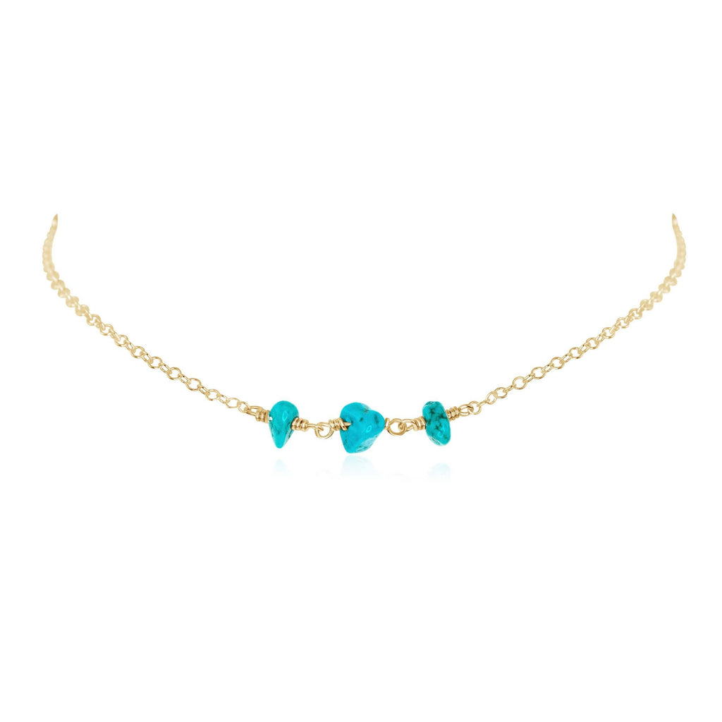 Turquoise Beaded Chain Choker Necklace - Turquoise Beaded Chain Choker Necklace - 14k Gold Fill - Luna Tide Handmade Crystal Jewellery