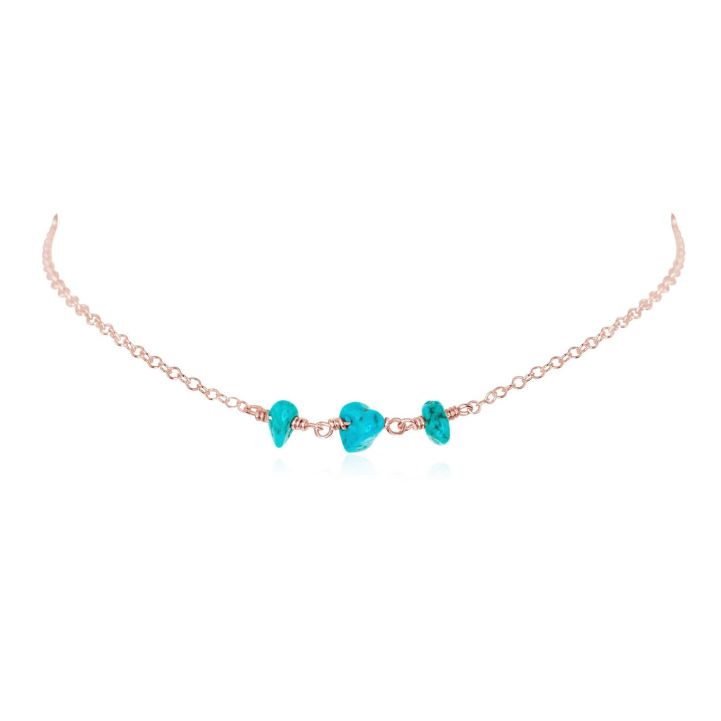 Turquoise Beaded Chain Choker Necklace - Turquoise Beaded Chain Choker Necklace - 14k Rose Gold Fill - Luna Tide Handmade Crystal Jewellery
