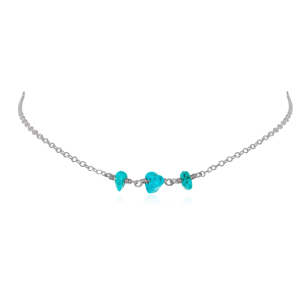 Turquoise Beaded Chain Choker Necklace - Turquoise Beaded Chain Choker Necklace - Stainless Steel - Luna Tide Handmade Crystal Jewellery