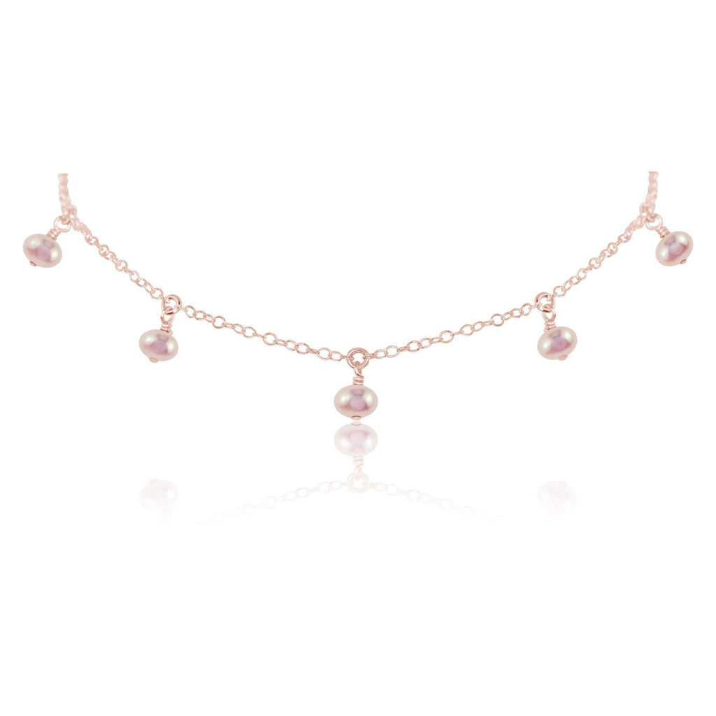 White Freshwater Pearl Bead Drop Choker - White Freshwater Pearl Bead Drop Choker - 14k Rose Gold Fill - Luna Tide Handmade Crystal Jewellery