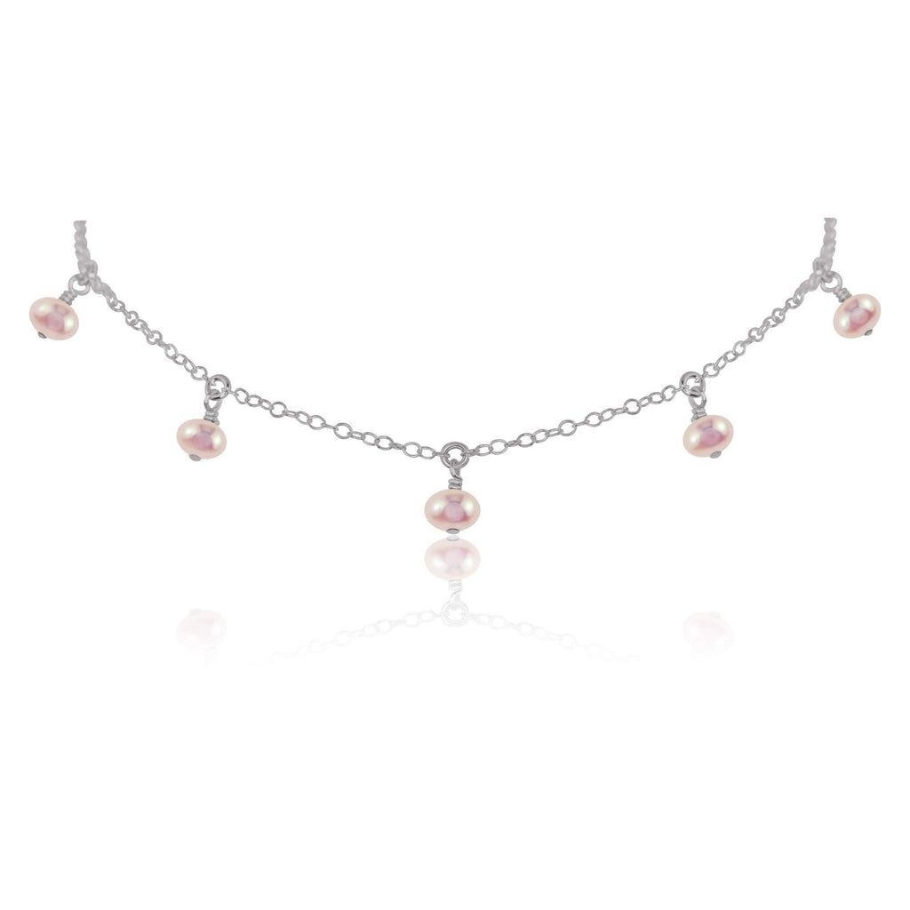 White Freshwater Pearl Bead Drop Choker - White Freshwater Pearl Bead Drop Choker - Stainless Steel - Luna Tide Handmade Crystal Jewellery