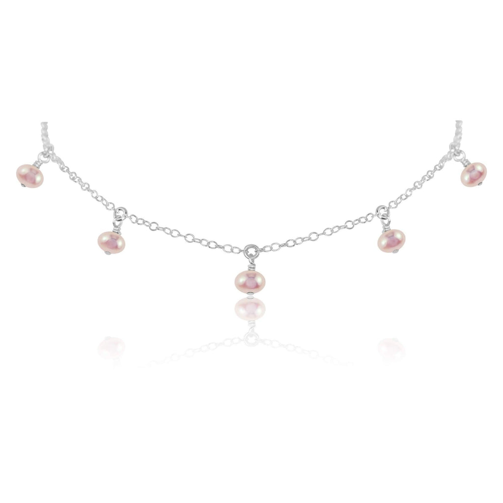 White Freshwater Pearl Bead Drop Choker - White Freshwater Pearl Bead Drop Choker - Sterling Silver - Luna Tide Handmade Crystal Jewellery