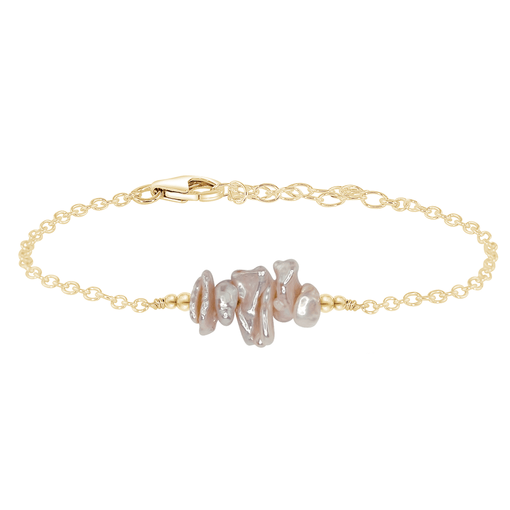 White Freshwater Pearl Chip Bead Bar Bracelet - White Freshwater Pearl Chip Bead Bar Bracelet - 14k Gold Fill - Luna Tide Handmade Crystal Jewellery