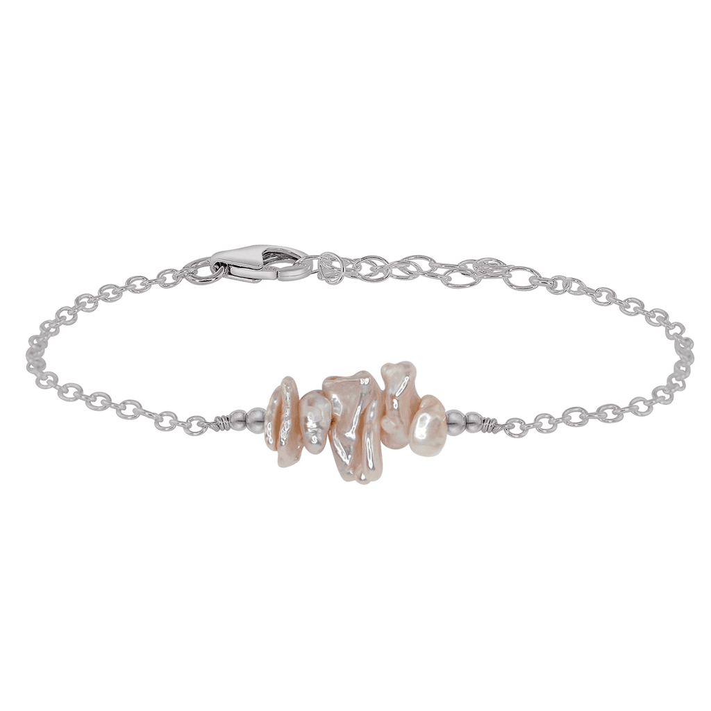 White Freshwater Pearl Chip Bead Bar Bracelet - White Freshwater Pearl Chip Bead Bar Bracelet - Stainless Steel - Luna Tide Handmade Crystal Jewellery