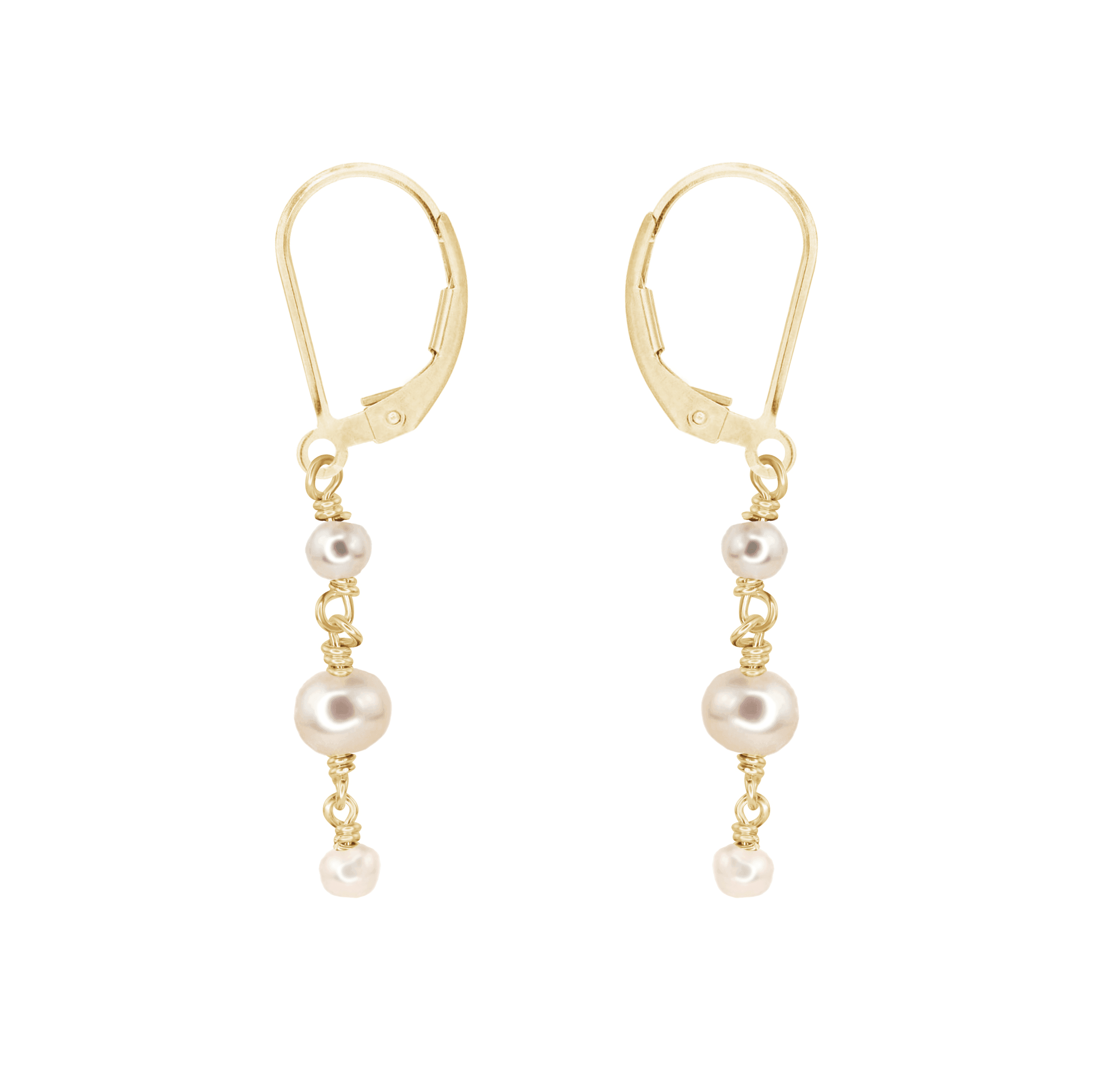 White Freshwater Pearl Crystal Beaded Chain Dangle Leverback Earrings - White Freshwater Pearl Crystal Beaded Chain Dangle Leverback Earrings - 14k Gold Fill - Luna Tide Handmade Crystal Jewellery