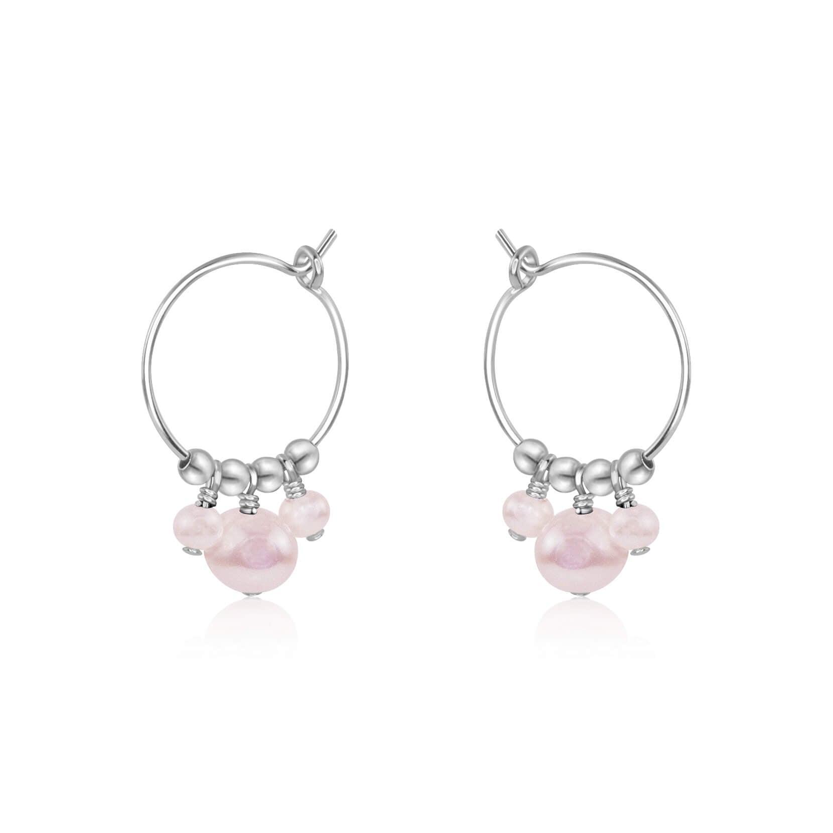 White Freshwater Pearl Gemstone Bead Drop Hoop Earrings - White Freshwater Pearl Gemstone Bead Drop Hoop Earrings - Sterling Silver - Luna Tide Handmade Crystal Jewellery