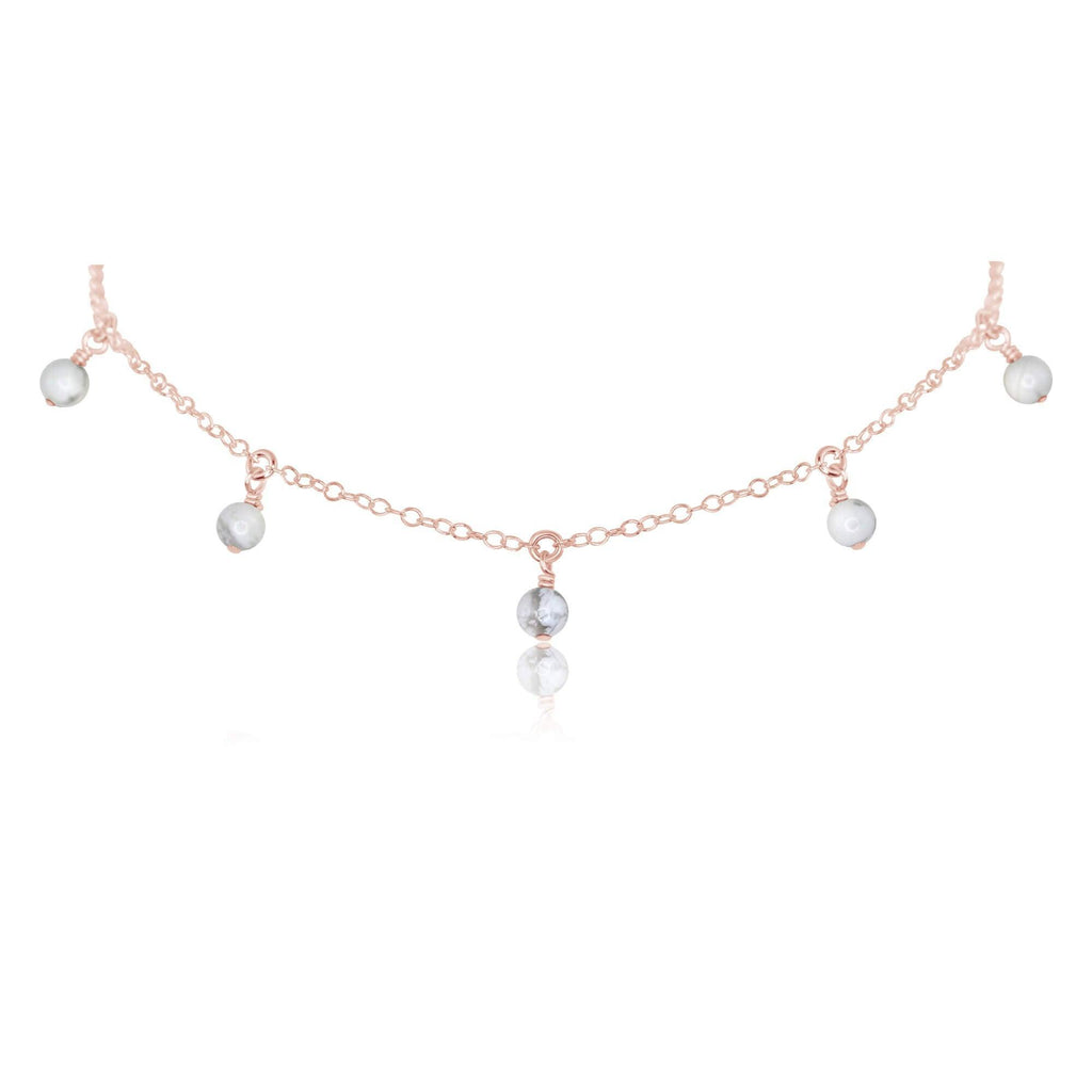 White Howlite Bead Drop Choker - White Howlite Bead Drop Choker - 14k Rose Gold Fill - Luna Tide Handmade Crystal Jewellery