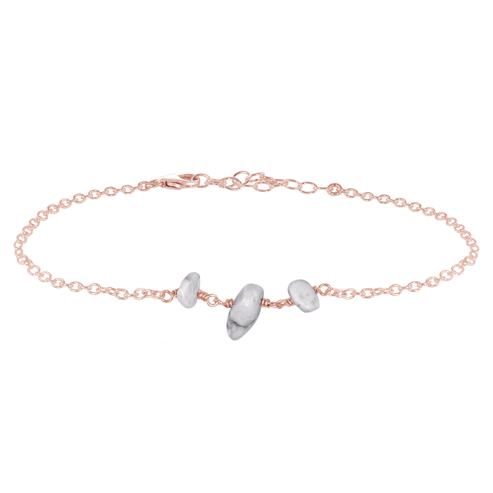 White Howlite Beaded Chain Anklet - White Howlite Beaded Chain Anklet - 14k Rose Gold Fill - Luna Tide Handmade Crystal Jewellery