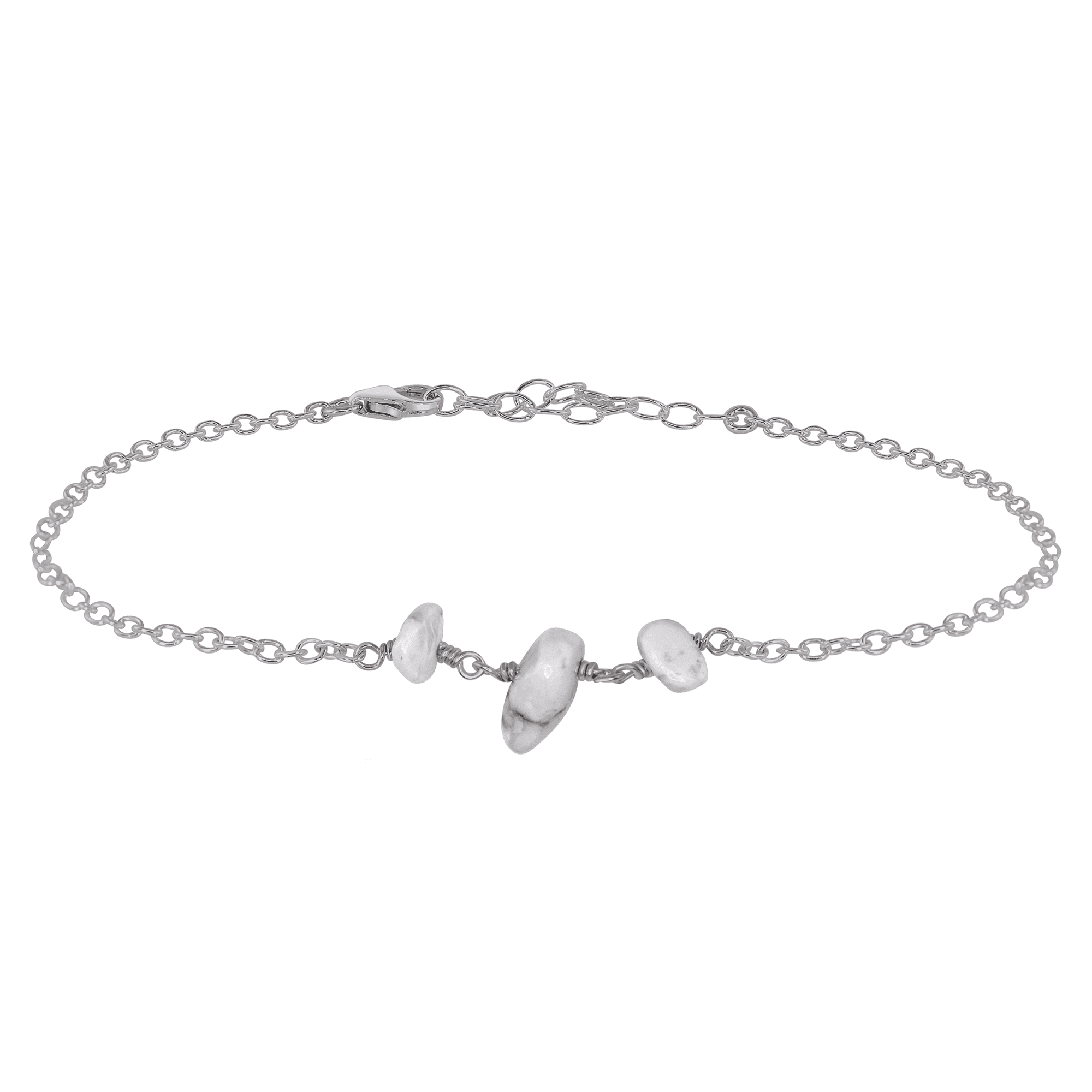 White Howlite Beaded Chain Anklet - White Howlite Beaded Chain Anklet - Stainless Steel - Luna Tide Handmade Crystal Jewellery