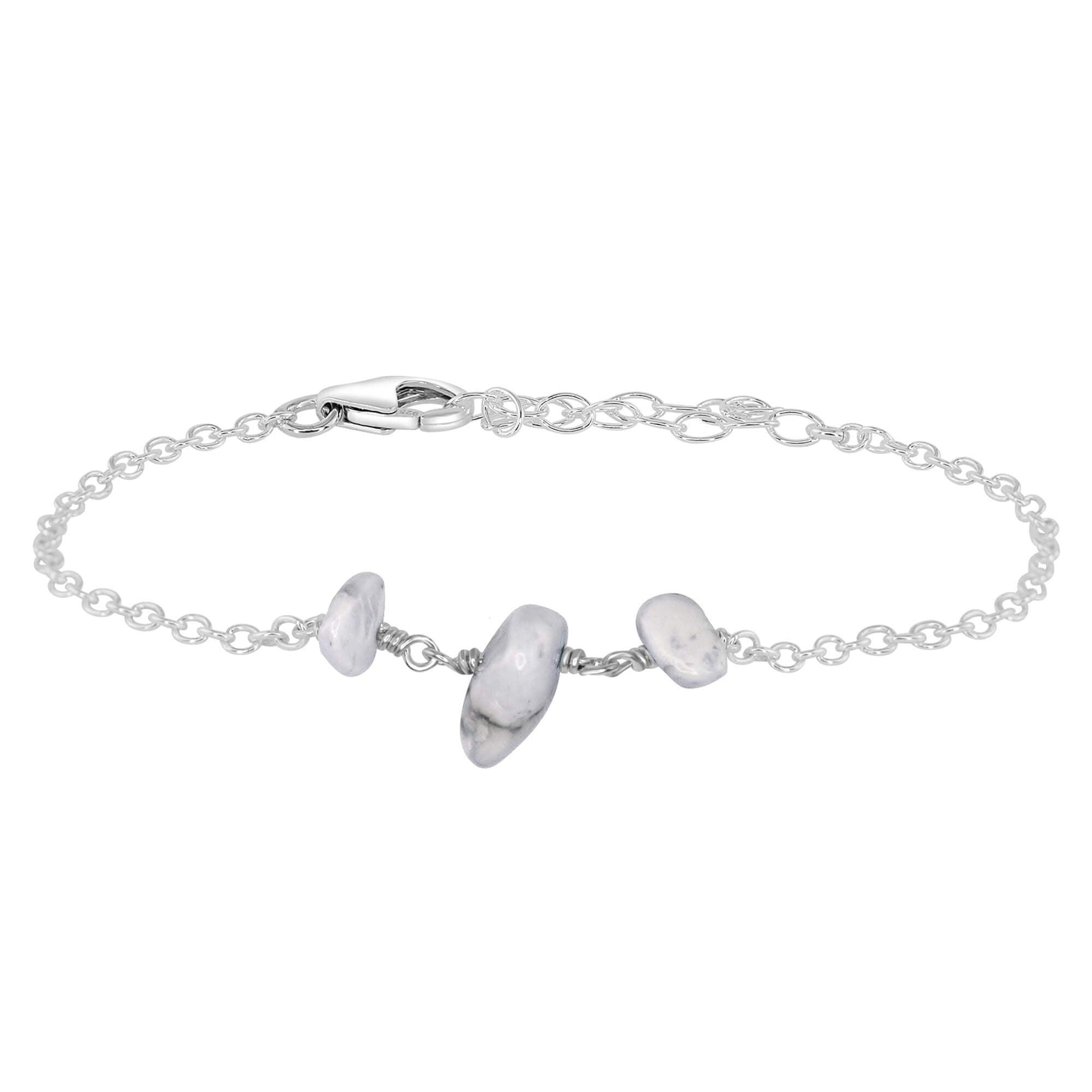White Howlite Beaded Chain Bracelet - White Howlite Beaded Chain Bracelet - Sterling Silver - Luna Tide Handmade Crystal Jewellery