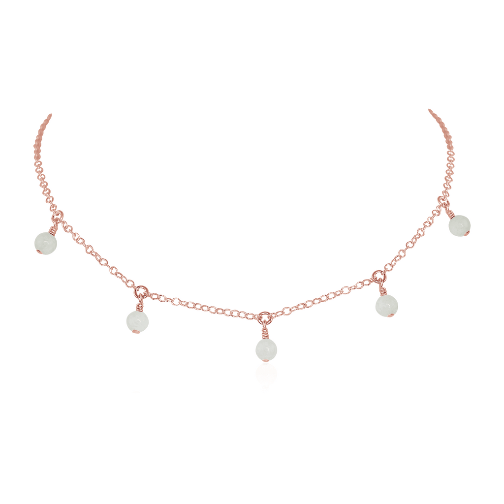 White Moonstone Bead Drop Choker - White Moonstone Bead Drop Choker - 14k Rose Gold Fill - Luna Tide Handmade Crystal Jewellery