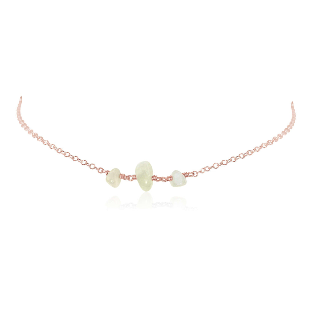 White Moonstone Beaded Chain Choker Necklace - White Moonstone Beaded Chain Choker Necklace - 14k Rose Gold Fill - Luna Tide Handmade Crystal Jewellery