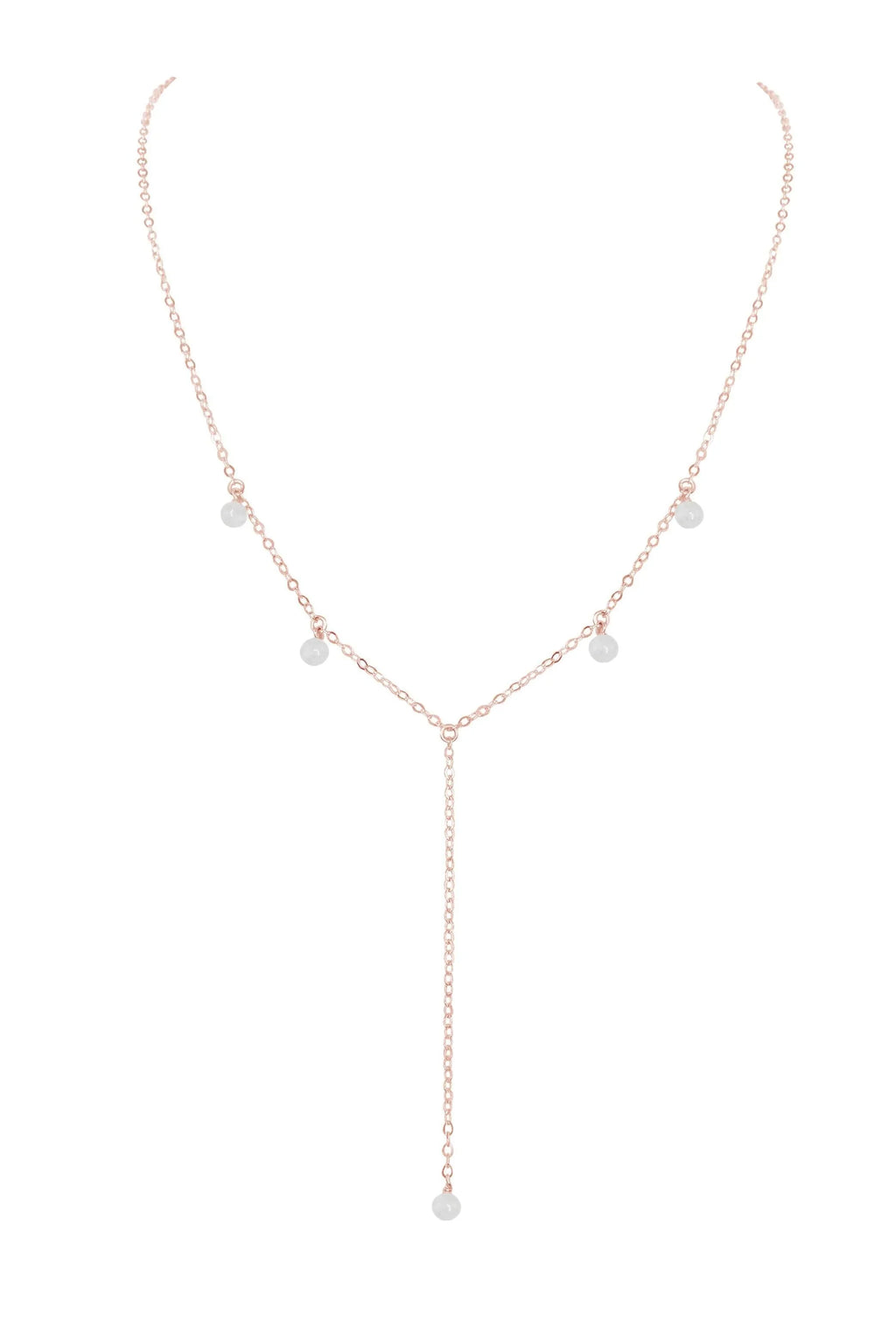 White Selenite Crystal Boho Lariat Necklace - White Selenite Crystal Boho Lariat Necklace - 14k Rose Gold Fill - Luna Tide Handmade Crystal Jewellery