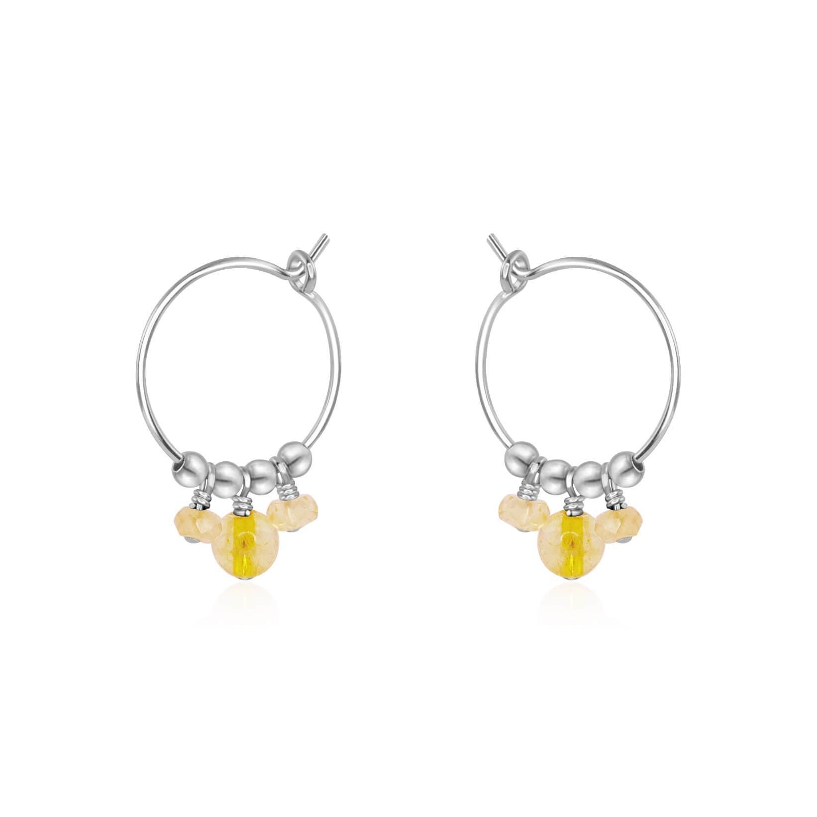 Yellow Citrine Gemstone Bead Drop Hoop Earrings - Yellow Citrine Gemstone Bead Drop Hoop Earrings - Sterling Silver - Luna Tide Handmade Crystal Jewellery